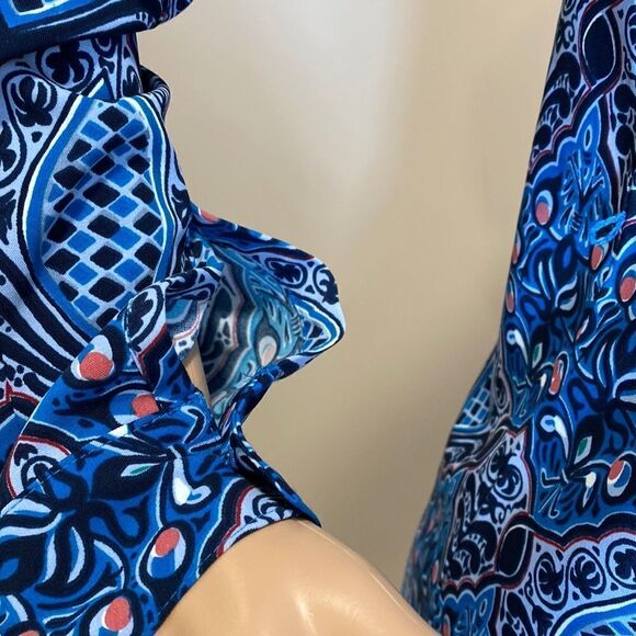 LOFT electric sapphire long sleeve baroque shift dress size XS - Picture 4 of 11